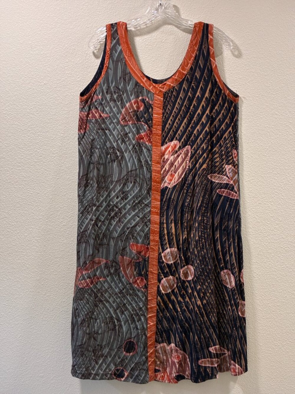 Vintage Kusnadi New York Black Rust Handmade Midi Shift Texture Rayon M/L EUC